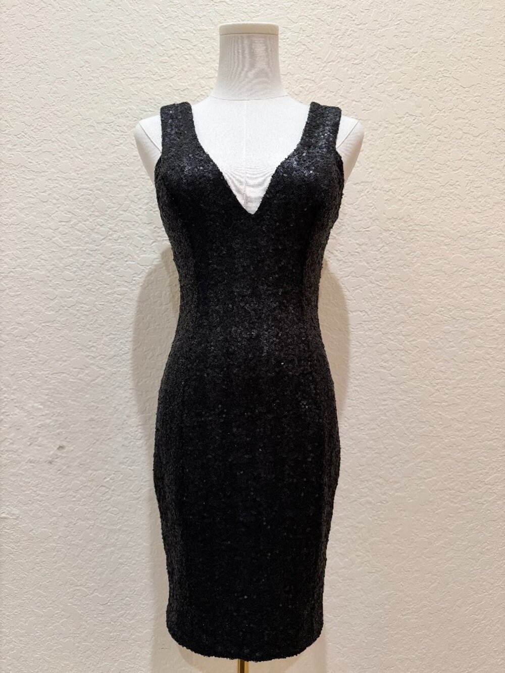 Dress The Population Black Sequin Sleeveless V-Neck Holiday Dress S